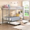 Over Twin Bunk Bed Frame with Trundle,Metal Bunkbed with Sturdy Guard Rail and 2 sideLadders- Silver