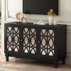 Modern Mirrored TV Stand for TV up to 55 Inches,Entertainment Center Solid Wood Legs,Metal Handle and 3 Adjustable Shelves For Living room - Black