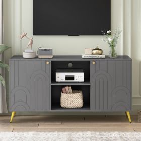 Modern TV Stand for TVs up to 55 Inches,Entertainment Center Media Console,Adjustable Shelf,Metal Legs- Gray - MDF