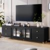 70.9" Modern TV Stand for TVs up to 75 Inches,Entertainment Center with Glass Door,4 Drawers and 2 Cabinets- Black