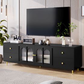 70.9" Modern TV Stand for TVs up to 75 Inches,Entertainment Center with Glass Door,4 Drawers and 2 Cabinets- Black