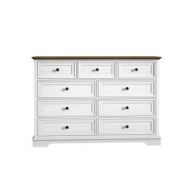 9 Drawer Dresser with Wooden Top, Tall Fabric Dresser & Chest of Drawers for Bedroom Closet Living Room - White