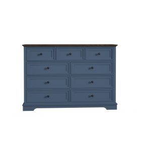 9 Drawer Dresser with Wooden Top, Tall Fabric Dresser & Chest of Drawers for Bedroom Closet Living Room - Blue