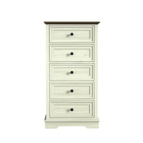Tall Dresser for Bedroom with 5 Drawers for Closet, Chest of Drawers with Metal Handle - Cream