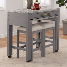Light Gray Counter Height Table w NESTED TABLE Dining Room Furniture Faux Marble Top Table - as Pic