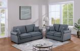 Classic Living Room 2pc Sofa Set Dark Gray Corduroy Sofa Loveseat w Pillows Square Arms Plush Couch - as Pic