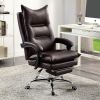 Contemporary Office Chair Upholstered 1pc Comfort Adjustable Chair Relax Office Chair Work Brown Leatherette Padded Armrests - as Pic