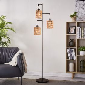 Boho Rattan Floor Lamp - Standing Lamps for Living Room  Dimmable Floor Lamp with Cage Shade, Industrial Farmhouse Floor Lamps - 65.7"