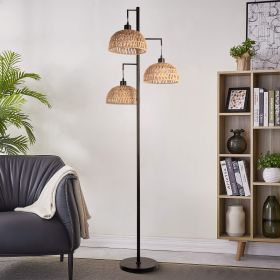 Boho Rattan Floor Lamp - Standing Lamps for Living Room  Dimmable Floor Lamp with Cage Shade, Industrial Farmhouse Floor Lamps- 65.7"