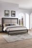1pc Queen Size Panel Bed Upholstered Headboard Black Brown Finish Gold Finish Legs Solid Wood Wooden Bedroom Furniture - as Pic