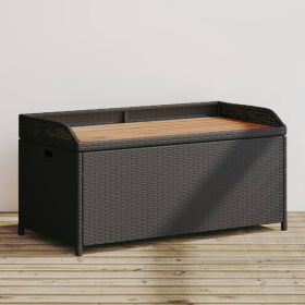 Storage Bench Black 39.4"x19.7"x20.5" Poly Rattan and Acacia Wood - Black