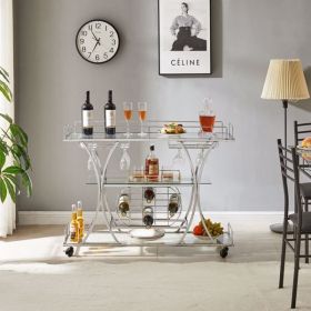 Electroplated Glass Bar Cart, With Wine Rack And Glass Holder, For Kitchen, Serving, Hotel Silver - as picture