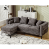 L Shaped Sectional Sofa , Convertible Storage Ottoman,Chenille ,Square Arm, Modern Tufted Couch ,3 Seater, And Nailhead, Dark gray - as Pic