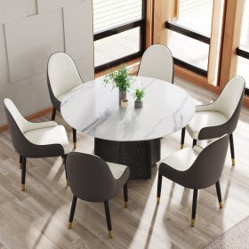 53" Round Marble Dining Table with Black Textured Solid Wood Base, Artificial Marble for 6 People(Dining Table Only) - as Pic