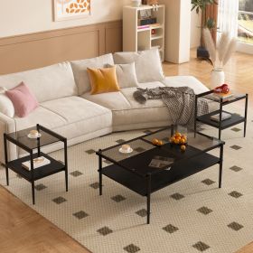 Coffee Table and End tables Set of 3, Tempered Glass Table with MDF layer, Modern Tables for Living Room , Gray Glass - as Pic