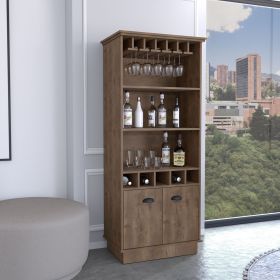Dundee 70-Inch High 10-Glass Bar Cabinet with 5 Cubbies and 3 Open Shelves and Cabinet Dark Brown - as Pic