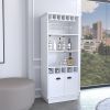 Dundee 70-Inch High 10-Glass Bar Cabinet with 5 Cubbies and 3 Open Shelves and Cabinet White - as Pic