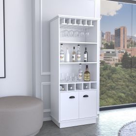 Dundee 70-Inch High 10-Glass Bar Cabinet with 5 Cubbies and 3 Open Shelves and Cabinet White - as Pic