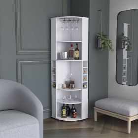 Oban Corner Bar Cabinet with Five Shelves , Eight Bottle Cubbies and Steamware White - as Pic