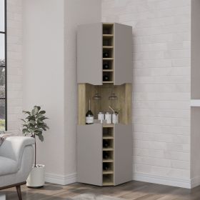 Obregon Corner Bar Cabinet, Ten Built-in Wine Rack, Single Door Macadamia / Taupe - as Pic