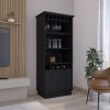 Dundee 70-Inch High 10-Glass Bar Cabinet with 5 Cubbies and 3 Open Shelves and Cabinet Black - as Pic