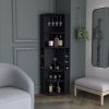 Oban Corner Bar Cabinet with Five Shelves , Eight Bottle Cubbies and Steamware Black - as Pic