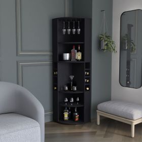 Oban Corner Bar Cabinet with Five Shelves , Eight Bottle Cubbies and Steamware Black - as Pic