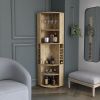 Oban Corner Bar Cabinet with Five Shelves , Eight Bottle Cubbies and Steamware Macadamia - as Pic