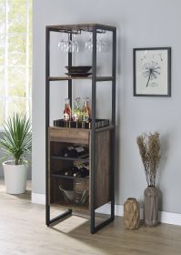 Weathered Oak and Black Wine Rack with 1 Drawer - as Pic