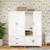 Wood Armoire Wardrobe Closet Bedroom Armoire Organization with 4 Doors, 2 Hanging Rods, 2 Drawers, 63" W x 20.4" D x 70.8 "H White