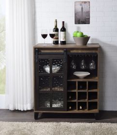 Rustic Oak and Black Wine Cabinet with Door - as Pic