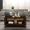 Rectangular Wood Coffee Table for Living Room, 41.5-Inch Coffee Table with Solid Wood Legs, Walnut - as Pic