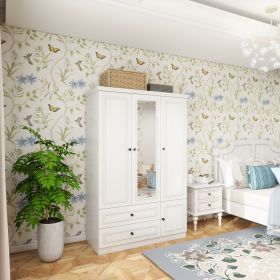 Armoire Wardrobe Closet Wooden with 3 Doors, Hanging Rods, 2 Drawers, Storage Cabinet, White 47.24" W x 20.59" D x 70.87 "H