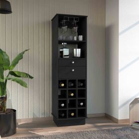 Classic Bar Cabinet, Two Drawers, Twelve Built-in Wine Rack-Black - as Pic