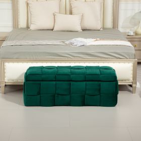 COOLMORE Storage Ottoman,Bedroom End Bench,Upholstered Fabric Storage Ottoman with Safety Hinge, Green