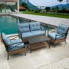 Patio 4 piece sectional low dining conversation sofa set- KD rattan wicker outdoor garden furniture corner sofa set