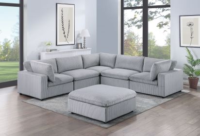 Dark Gray Color 6pc Modular Sectional Set Corduroy Upholstery Couch 3x Corner wedge 2x Armless Chairs 1x Ottoman Living Room Furniture - as Pic