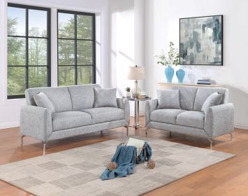 Elegant 2pc Sofa Set Light Gray Burlap Like Fabric Sofa Loveseat w Pillows Cozy Design Plush Couch Living Room - as Pic