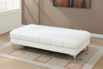 White Bonded Leather Extra large Ottoman Metal Legs 1pc Ottoman Living Room - as Pic