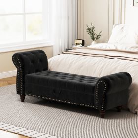 64.5" Bed Bench for Bed Room Nails Tufted Chaise of Lounge with Storage Velvet Upholstery Black - as Pic