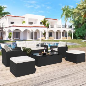 6-piece All-Weather Wicker PE rattan Patio Outdoor Dining Conversation Sectional Set- Beige