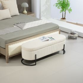 COOLMORE Storage Ottoman,Bedroom End Bench,Upholstered Fabric Storage Ottoman with Safety Hinge, Entryway Padded Footstool, Ottoman Bench Beige