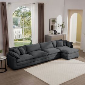 Modern Upholstered 4 Seater with with 1 Footstool Corduroy Fabric Sofa, Easy to Assemble with 2 Arm Pillows and 4 Throw Pillows