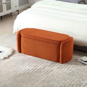 COOLMORE Storage Ottoman,Bedroom End Bench,Upholstered Fabric Storage Ottoman with Safety Hinge (Orange) - as Pic