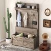 Hall Tree with Storage Bench, Entryway Bench with Drawer and 5 Hooks, Coat Rack with Display Shelf for Hallway Entryways, Oak - as Pic