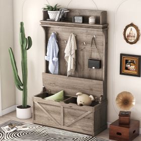 Hall Tree with Storage Bench, Entryway Bench with Drawer and 5 Hooks, Coat Rack with Display Shelf for Hallway Entryways, Oak - as Pic