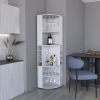 71" Corner Bar Cabinet with Five Shelves, Eight Bottle Cubbies and Stemware,White - as Pic