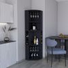 71" Corner Bar Cabinet with Five Shelves, Eight Bottle Cubbies and Stemware,Black - as Pic