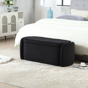 COOLMORE Storage Ottoman,Bedroom End Bench,Upholstered Fabric Storage Ottoman with Safety Hinge-Black