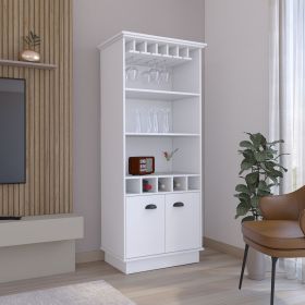 70"H Bar Cabinet with Wine Rack, Upper Glass Cabinet, three Open Storage Shelves and One Cabinet,White - as Pic